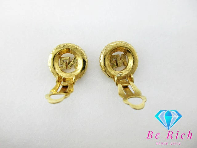 ニナリッチ ロゴ イヤリング ラインストーン ラウンド ゴールド シルバー GP メッキ アクセサリー NINA RICCI ジュエリー【中古】【送料無料】 ba2671