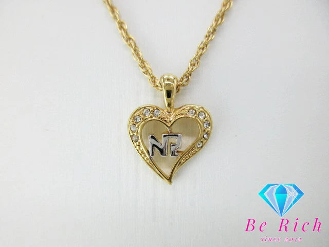 ニナリッチ NINA RICCI ラインストーン 付 ハート NR ロゴ ネックレス ペンダント メッキ ジュエリー アクセサリー 【中古】【送料無料】 ba2819