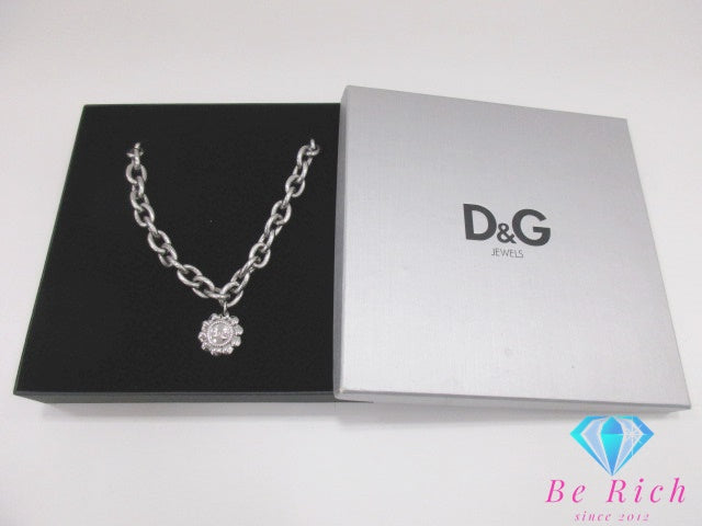 美品 ドルチェ＆ガッバーナ Dolce & Gabbana フラワー モチーフ ネックレス シルバー ロゴ ジュエリー アクセサリー 【中古】【送料無料】 ba3020