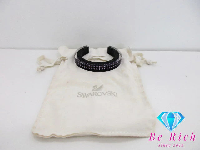 スワロフスキー SWAROVSKI クリスタル 付 バングル ブレスレット ブラック Mサイズ プラスチック アクセサリー ジュエリー 小物  【中古】【送料無料】ba3075