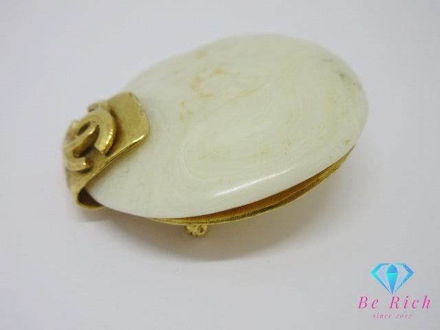 シャネル CHANEL ココ マーク ストーン 付 ブローチ 98P ゴールド アイボリー メッキ CC ロゴ ジュエリー【中古】【送料無料】 ba3186