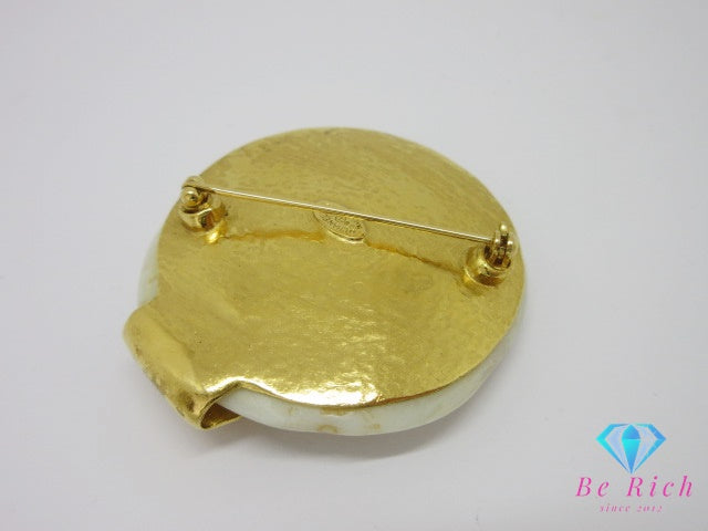 シャネル CHANEL ココ マーク ストーン 付 ブローチ 98P ゴールド アイボリー メッキ CC ロゴ ジュエリー【中古】【送料無料】 ba3186