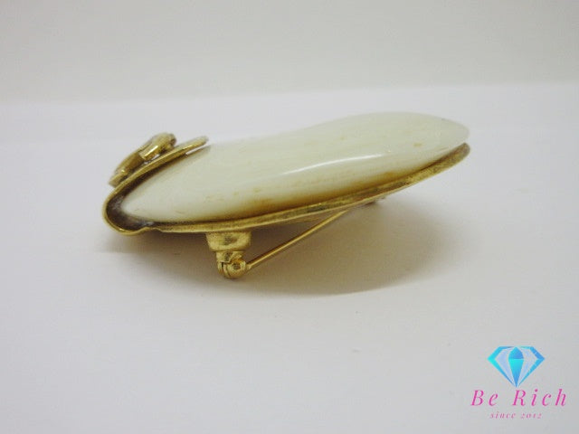 シャネル CHANEL ココ マーク ストーン 付 ブローチ 98P ゴールド アイボリー メッキ CC ロゴ ジュエリー【中古】【送料無料】 ba3186