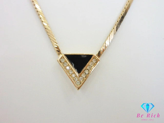 クリスチャン ディオール Christian Dior トライアングル モチーフ ラインストーン 付 ネックレス ペンダント ゴールド ブラック ジュエリー アクセサリー 【中古】【送料無料】 ba3187