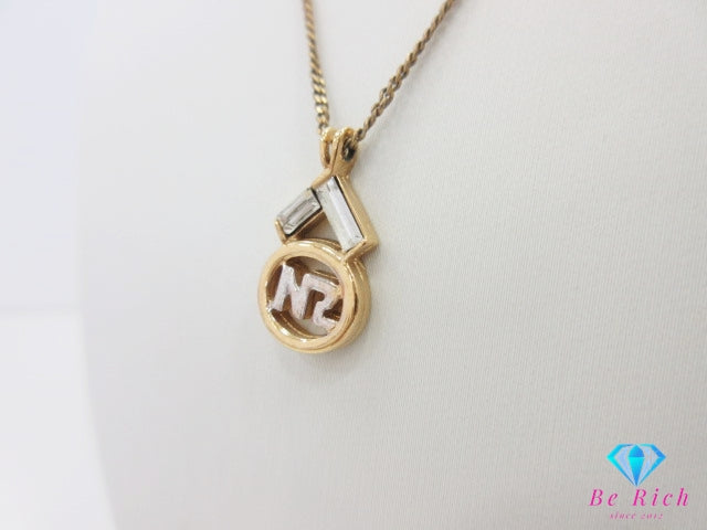 ニナリッチ NINA RICCI ラインストーン 付 NR ロゴ ネックレス ペンダント メッキ シルバー ゴールド ジュエリー アクセサリー 【中古】【送料無料】 ba3273