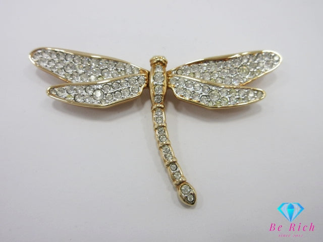 スワロフスキー SWAROVSKI トンボ モチーフ ピン ブローチ クリア ゴールド シルバー クリスタル ガラス ジュエリー アクセサリー 【中古】【送料無料】 ba3277