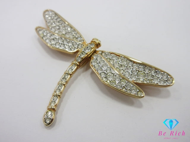 スワロフスキー SWAROVSKI トンボ モチーフ ピン ブローチ クリア ゴールド シルバー クリスタル ガラス ジュエリー アクセサリー 【中古】【送料無料】 ba3277