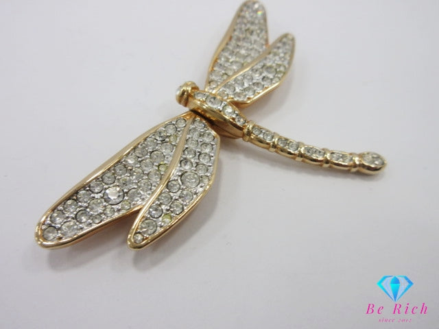 スワロフスキー SWAROVSKI トンボ モチーフ ピン ブローチ クリア ゴールド シルバー クリスタル ガラス ジュエリー アクセサリー 【中古】【送料無料】 ba3277