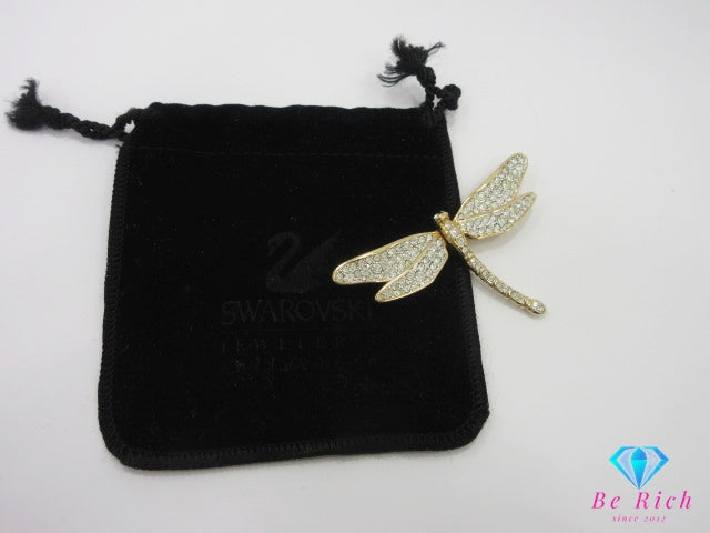 スワロフスキー SWAROVSKI トンボ モチーフ ピン ブローチ クリア ゴールド シルバー クリスタル ガラス ジュエリー アクセサリー 【中古】【送料無料】 ba3277