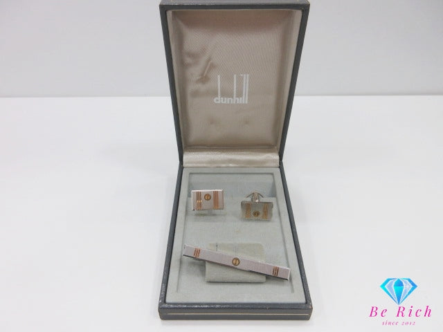 ダンヒル dunhill ネクタイピン カフス セット シルバー ゴールド メッキ ロゴ タイピン カフリンクス ビジネス スーツ 小物 【中古】【送料無料】ba3313