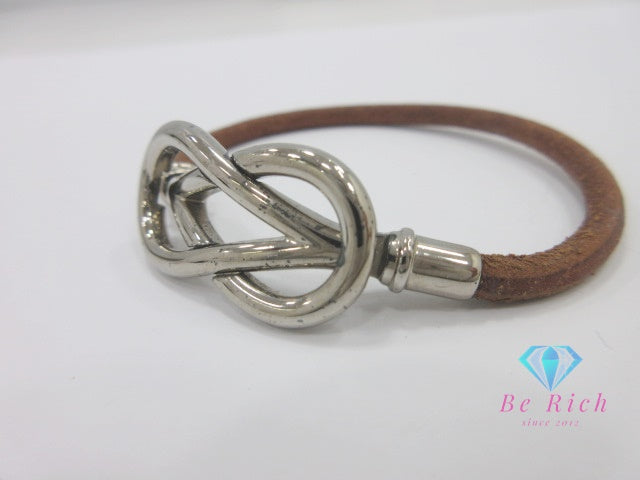 エルメス HERMES アタメ ブレスレット シルバー 茶 ブラウン ブレスレット レザー メタル ロゴ ジュエリー アクセサリー 【中古】【送料無料】 ba3331