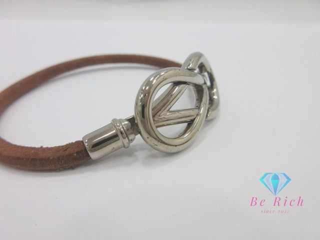 エルメス HERMES アタメ ブレスレット シルバー 茶 ブラウン ブレスレット レザー メタル ロゴ ジュエリー アクセサリー 【中古】【送料無料】 ba3331