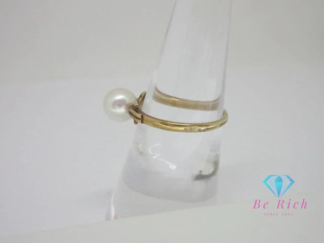 ミキモト MIKIMOTO K14 YG 真珠 パール 7mm 珠 付 デザイン リング 指輪 12号 イエローゴールド ジュエリー アクセサリー ファッション 小物 婦人 レディース 【中古】【送料無料】 ba3345