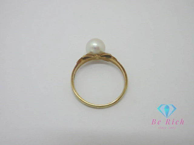 ミキモト MIKIMOTO K14 YG 真珠 パール 7mm 珠 付 デザイン リング 指輪 12号 イエローゴールド ジュエリー アクセサリー ファッション 小物 婦人 レディース 【中古】【送料無料】 ba3345