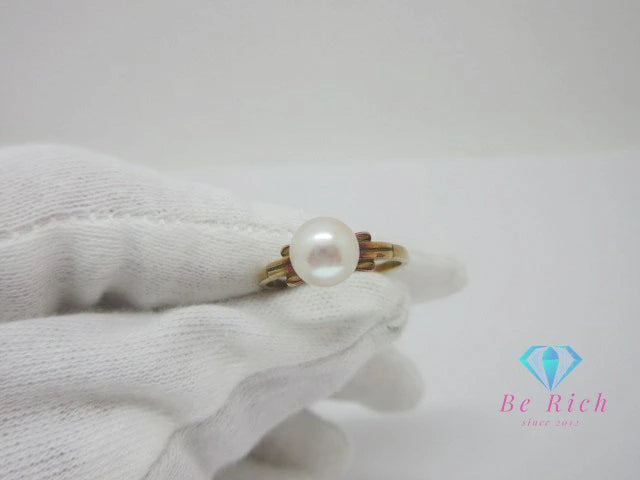 ミキモト MIKIMOTO K14 YG 真珠 パール 7mm 珠 付 デザイン リング 指輪 12号 イエローゴールド ジュエリー アクセサリー ファッション 小物 婦人 レディース 【中古】【送料無料】 ba3345