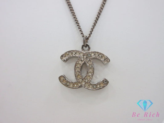 シャネル CHANEL ライン ストーン 付 ロゴ ネックレス シルバー メッキ ココマーク C 07A ジュエリー アクセサリー 小物  【中古】【送料無料】 ba3355