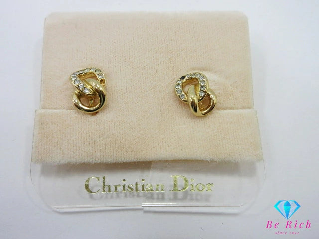 クリスチャン ディオール Christian Dior ラインストーン 付 デザイン イヤリング ゴールド メッキ ジュエリー アクセサリー 【中古】【送料無料】ba3365