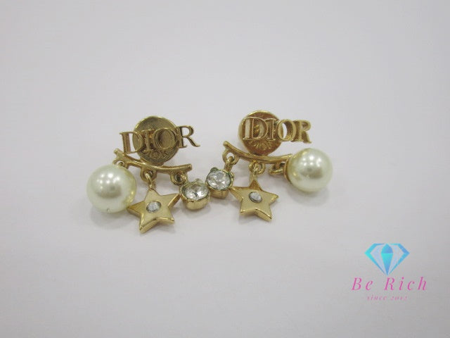 クリスチャン ディオール Christian Dior ディオ レボリューション フェイクパール ラインストーン 付 スタッド ピアス ゴールド ジュエリー アクセサリー 【中古】【送料無料】ba3390