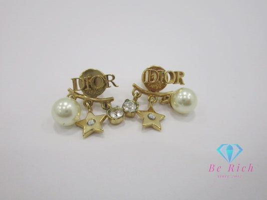 クリスチャン ディオール Christian Dior ディオ レボリューション フェイクパール ラインストーン 付 スタッド ピアス ゴールド ジュエリー アクセサリー 【中古】【送料無料】ba3390