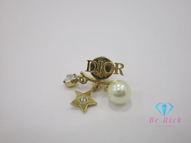 クリスチャン ディオール Christian Dior ディオ レボリューション フェイクパール ラインストーン 付 スタッド ピアス ゴールド ジュエリー アクセサリー 【中古】【送料無料】ba3390