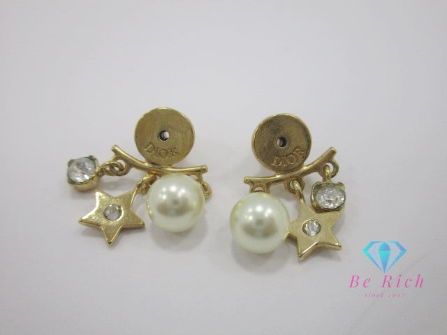 クリスチャン ディオール Christian Dior ディオ レボリューション フェイクパール ラインストーン 付 スタッド ピアス ゴールド ジュエリー アクセサリー 【中古】【送料無料】ba3390