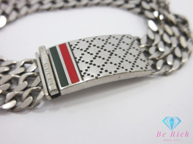 グッチ GUCCI ディアマンテ ウェブ ストライプ 3連 喜平 チェーン ブレスレット Ag 925 シルバー バングル プレート ロゴ ジュエリー アクセサリー  【中古】【送料無料】 ba3454