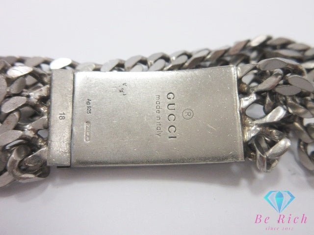 グッチ GUCCI ディアマンテ ウェブ ストライプ 3連 喜平 チェーン ブレスレット Ag 925 シルバー バングル プレート ロゴ ジュエリー アクセサリー  【中古】【送料無料】 ba3454