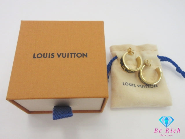 ルイ ヴィトン LOUIS VUITTON M01833 ピアス ナノグラム エナメル ブラック ゴールド メッキ フープピアス ロゴ ジュエリー アクセサリー  【中古】【送料無料】 ba3471