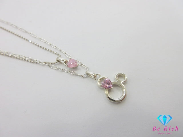 4℃ × Disney SEA ディズニー ヨンドシー 925 ジルコニア 付 2連 デザイン ネックレス ペンダント シルバー SILVER ジュエリー アクセサリー ミッキー 【中古】【送料無料】 ba3489