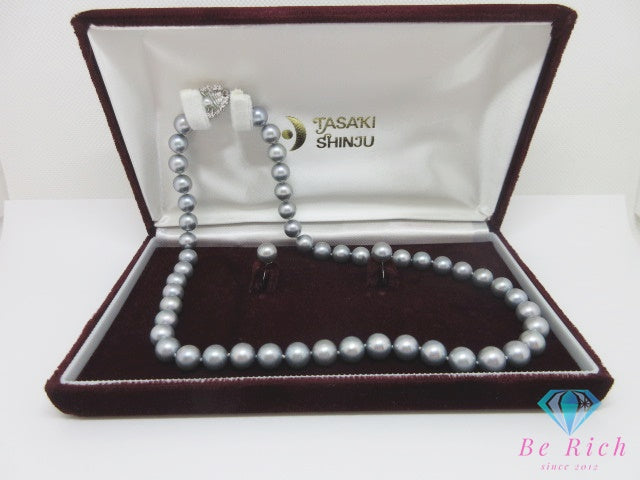 田崎真珠 TASAKI パール 真珠 7.5mm 珠 ネックレス イヤリング セット グレー シルバー SILVER K14 WG 585 ホワイトゴールド 宝石 ジュエリー アクセサリー パーティ フォーマル 【中古】【送料無料】ba3539