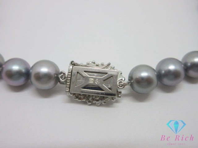 田崎真珠 TASAKI パール 真珠 7.5mm 珠 ネックレス イヤリング セット グレー シルバー SILVER K14 WG 585 ホワイトゴールド 宝石 ジュエリー アクセサリー パーティ フォーマル 【中古】【送料無料】ba3539