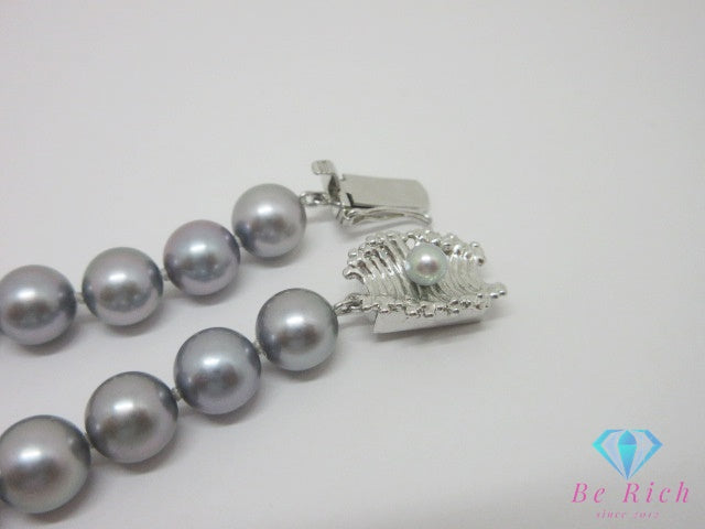 田崎真珠 TASAKI パール 真珠 7.5mm 珠 ネックレス イヤリング セット グレー シルバー SILVER K14 WG 585 ホワイトゴールド 宝石 ジュエリー アクセサリー パーティ フォーマル 【中古】【送料無料】ba3539