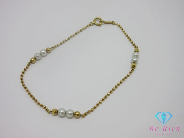 ミキモト MIKIMOTO K18 YG ベビーパール 真珠 3mm 珠 付 ブレスレット 18金 750 イエロー ゴールド ジュエリー アクセサリー ファッション 小物 婦人 レディース 【中古】【送料無料】 ba3542
