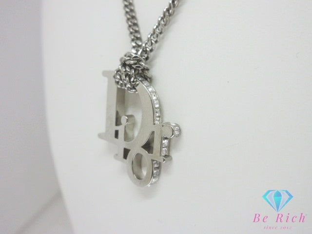 クリスチャン ディオール Christian Dior オブリーク ネックレス ペンダント ロゴ モチーフ シルバー 真鍮 クリスタル ジュエリー アクセサリー 【中古】【送料無料】 ba3556