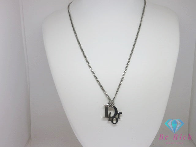 クリスチャン ディオール Christian Dior オブリーク ネックレス ペンダント ロゴ モチーフ シルバー 真鍮 クリスタル ジュエリー アクセサリー 【中古】【送料無料】 ba3556