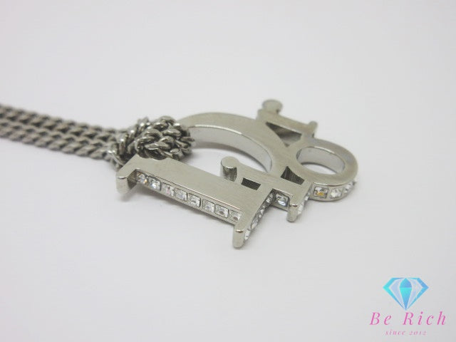 クリスチャン ディオール Christian Dior オブリーク ネックレス ペンダント ロゴ モチーフ シルバー 真鍮 クリスタル ジュエリー アクセサリー 【中古】【送料無料】 ba3556