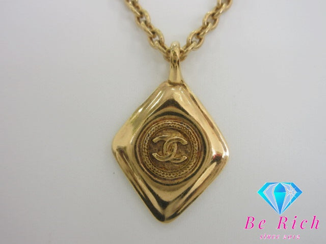 シャネル CHANEL ココマーク ロゴ ダイヤ ひし形 モチーフ ネックレス ゴールド GP メッキ ジュエリー アクセサリー 小物 ヴィンテージ  【中古】【送料無料】ba3592