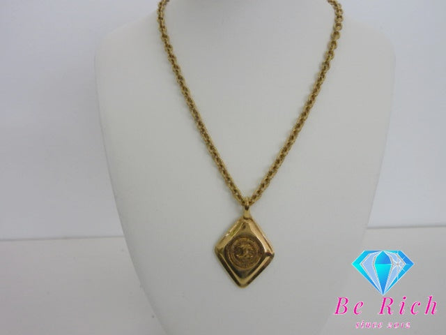 シャネル CHANEL ココマーク ロゴ ダイヤ ひし形 モチーフ ネックレス ゴールド GP メッキ ジュエリー アクセサリー 小物 ヴィンテージ  【中古】【送料無料】ba3592