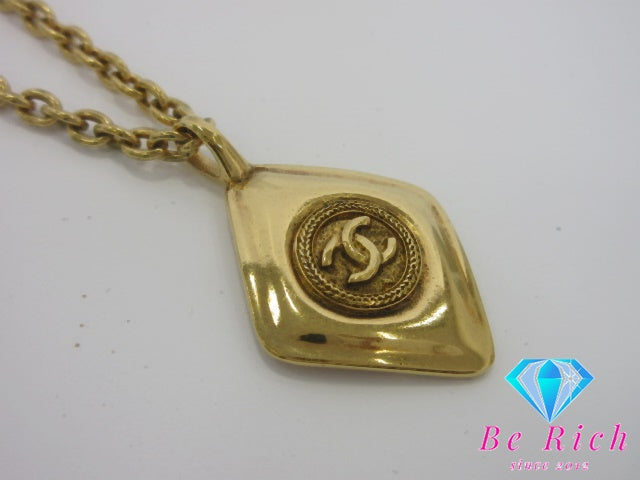 シャネル CHANEL ココマーク ロゴ ダイヤ ひし形 モチーフ ネックレス ゴールド GP メッキ ジュエリー アクセサリー 小物 ヴィンテージ  【中古】【送料無料】ba3592