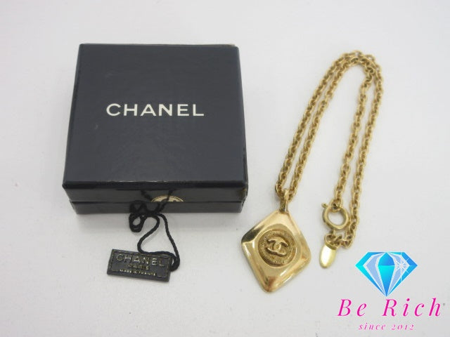 シャネル CHANEL ココマーク ロゴ ダイヤ ひし形 モチーフ ネックレス ゴールド GP メッキ ジュエリー アクセサリー 小物 ヴィンテージ  【中古】【送料無料】ba3592