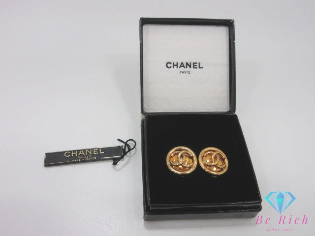 シャネル CHANEL CC ココマーク ラウンド モチーフ デザイン イヤリング 93P 黒 ゴールド メッキ ロゴ ヴィンテージ ジュエリー アクセサリー 【中古】【送料無料】 ba3609