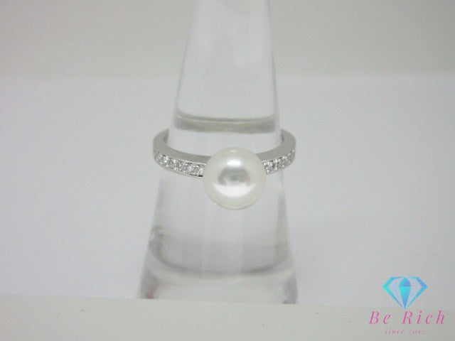 ミキモト MIKIMOTO pt950 プラチナ 7mm 珠 パール 真珠 ダイヤモンド 付 デザイン リング 指輪 12号 シルバー ジュエリー アクセサリー ファッション 小物 婦人 レディース 【中古】【送料無料】 ba3613