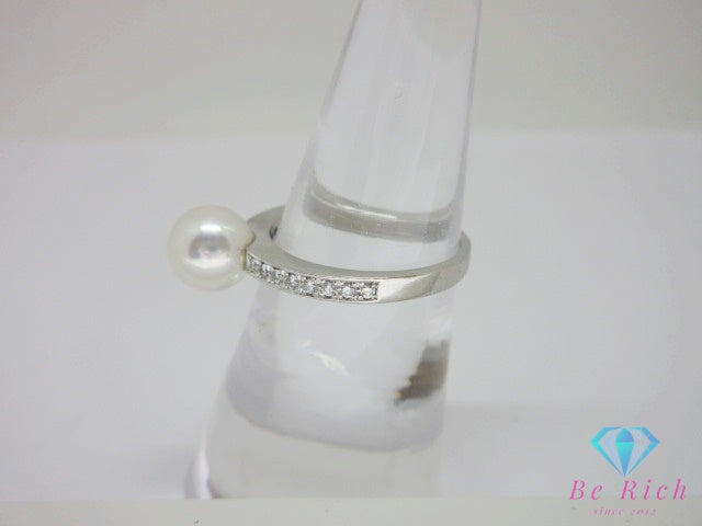 ミキモト MIKIMOTO pt950 プラチナ 7mm 珠 パール 真珠 ダイヤモンド 付 デザイン リング 指輪 12号 シルバー ジュエリー アクセサリー ファッション 小物 婦人 レディース 【中古】【送料無料】 ba3613
