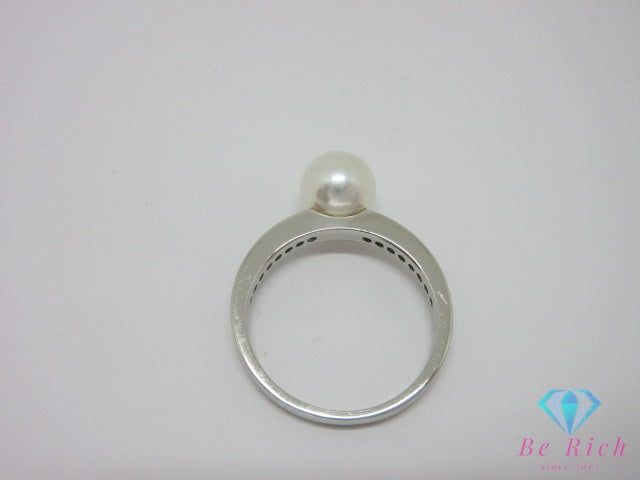 ミキモト MIKIMOTO pt950 プラチナ 7mm 珠 パール 真珠 ダイヤモンド 付 デザイン リング 指輪 12号 シルバー ジュエリー アクセサリー ファッション 小物 婦人 レディース 【中古】【送料無料】 ba3613