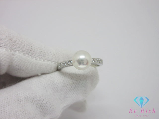 ミキモト MIKIMOTO pt950 プラチナ 7mm 珠 パール 真珠 ダイヤモンド 付 デザイン リング 指輪 12号 シルバー ジュエリー アクセサリー ファッション 小物 婦人 レディース 【中古】【送料無料】 ba3613