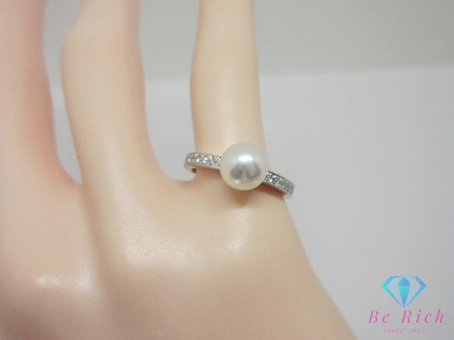ミキモト MIKIMOTO pt950 プラチナ 7mm 珠 パール 真珠 ダイヤモンド 付 デザイン リング 指輪 12号 シルバー ジュエリー アクセサリー ファッション 小物 婦人 レディース 【中古】【送料無料】 ba3613