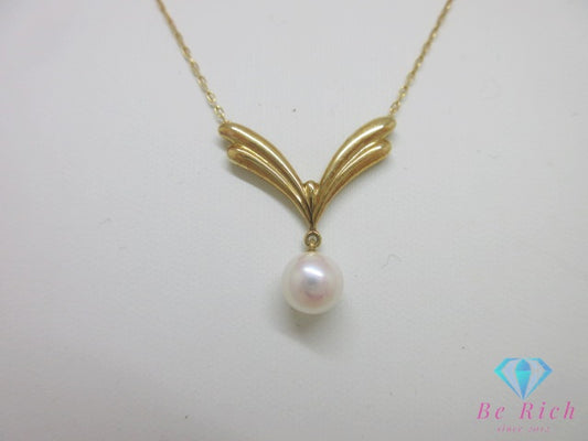 ミキモト MIKIMOTO K18 YG パール 7 mm 珠 付 デザイン ネックレス ペンダント 750 18金 イエローゴールド 宝石 ジュエリー アクセサリー【中古】【送料無料】 ba3649