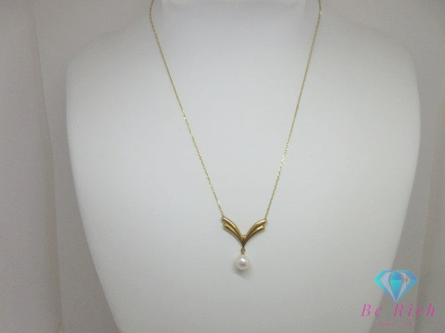 ミキモト MIKIMOTO K18 YG パール 7 mm 珠 付 デザイン ネックレス ペンダント 750 18金 イエローゴールド 宝石 ジュエリー アクセサリー【中古】【送料無料】 ba3649