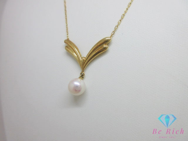 ミキモト MIKIMOTO K18 YG パール 7 mm 珠 付 デザイン ネックレス ペンダント 750 18金 イエローゴールド 宝石 ジュエリー アクセサリー【中古】【送料無料】 ba3649