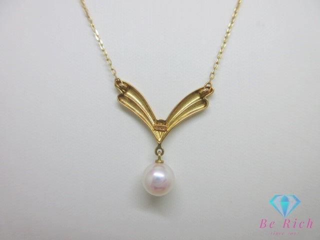 ミキモト MIKIMOTO K18 YG パール 7 mm 珠 付 デザイン ネックレス ペンダント 750 18金 イエローゴールド 宝石 ジュエリー アクセサリー【中古】【送料無料】 ba3649